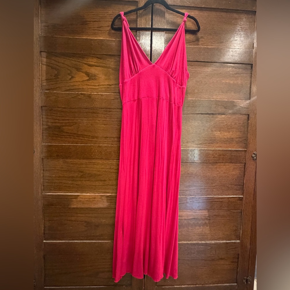 Vintage Spiegel Y2K large Vibrant Pink Maxi Dress sleeveless tie strap stretch